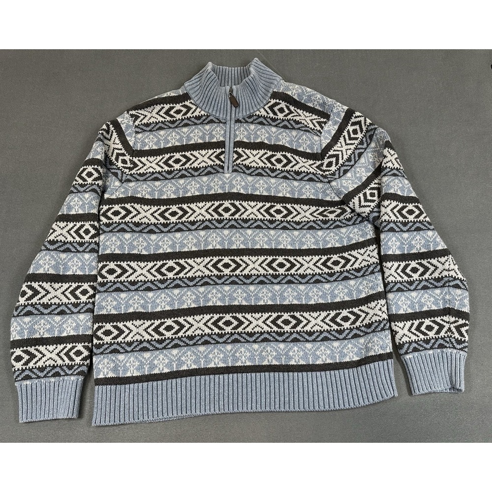LL Bean Sweater Mens Medium Zip 100% Cotton Mock Neck Pullover Fisherman